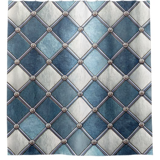 Metallisch-blauer Diamant - Geometrisch-industriel Duschvorhang (Vorderseite)