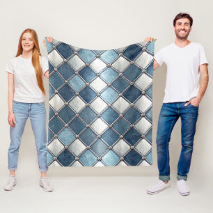 Metallisch-blauer Diamant - Geometrisch-industriel Fleecedecke