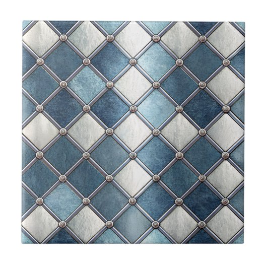 Metallisch-blauer Diamant - Geometrisch-industriel Fliese (Vorderseite)