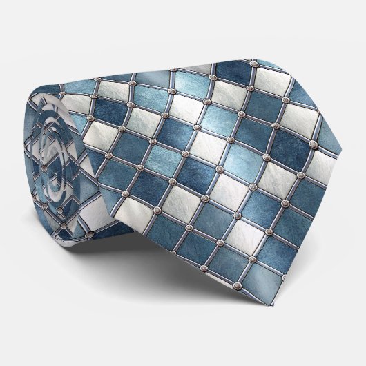 Metallisch-blauer Diamant - Geometrisch-industriel Krawatte (Gerollt)