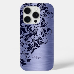 Metallisch blaues und dunkelblaues Spitzenmonogram Case-Mate iPhone Hülle
