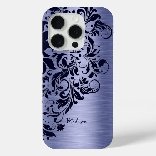 Metallisch blaues und dunkelblaues Spitzenmonogram Case-Mate iPhone Hülle (Rückseite)