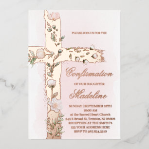 metallisch florale Heilige Kreuz Firmung Folieneinladung