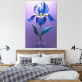 Metallisch Glänzende Blaue Irisblüte mit Text Leinwanddruck (Insitu (Schlafzimmer))