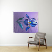 Metallisch Glänzende Blaue Irisblüte mit Text Wandteppich (Beispiel (Horizontal))