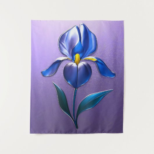 Metallisch Glänzende Blaue Irisblüte mit Text Wandteppich (Vorderseite)