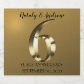 Metallisch golden 6. Hochzeitstag Schaumweinetikett (Einzelnes Label)