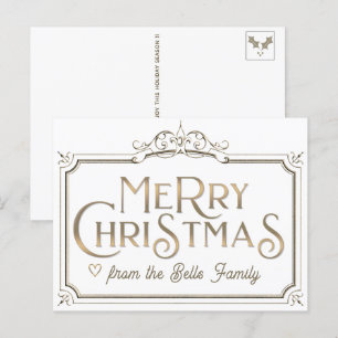 Metallisch goldener Frohe Weihnachten Fancy Vintag Postkarte