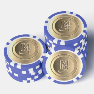 Metallisch goldener Stahl mit geprägtem Monogramm Pokerchips