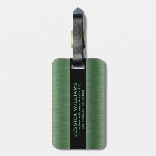 Metallisch grün gebürstetes Aluminium Gepäckanhänger (Rückseite vertikal)