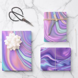 Metallisch Irisierend Regenbogen Rosa Aqua Lila  Geschenkpapier Set