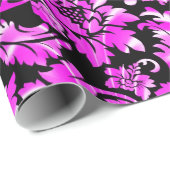 Metallisch Pink Floral Damask Geschenkpapier (Rolleneckpunkt)