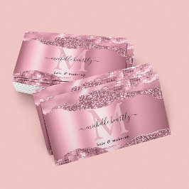Metallisch Pink Glitz & Glam Monogram Visitenkarte
