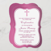 Metallisch rosa Kreuz Heilige Kommunion oder Bestä Einladung (Vorne/Hinten)