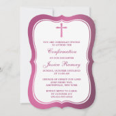 Metallisch rosa Kreuz Heilige Kommunion oder Bestä Einladung (Vorderseite)
