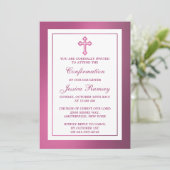 Metallisch rosa Kreuz Heilige Kommunion oder Bestä Einladung (Stehend Vorderseite)