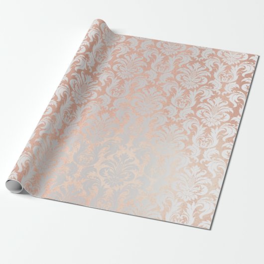 Metallisch Rosa Rose Gold Blush Grau SilberDamasku Geschenkpapier (Ungerollt)