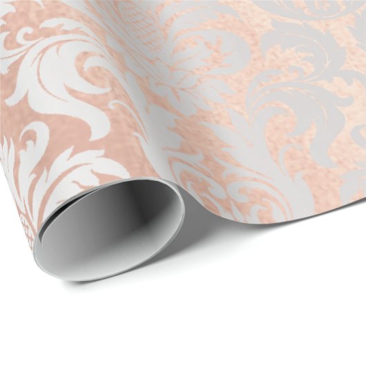 Metallisch Rosa Rose Gold Blush Grau SilberDamasku Geschenkpapier (Rolleneckpunkt)