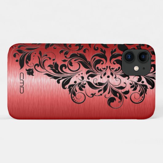 Metallisch rot gebürstetes Aluminium schwarz Spitz Case-Mate iPhone Hülle (Rückseite (Horizontal))