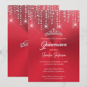 Metallisch rote Glitzer-Quinceanera-Einladung Einladung
