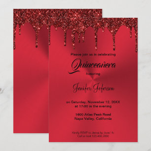 Metallisch rote Glitzer-Quinceanera-Einladung Einladung