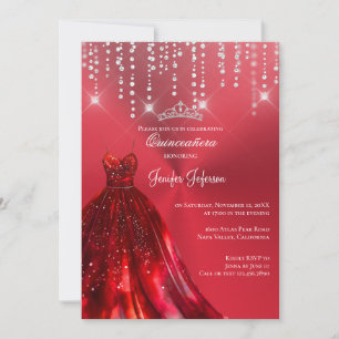 Metallisch rote Glitzer-Quinceanera-Einladung Einladung