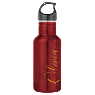 Metallisch rote Olivia Script Name Designart Edelstahlflasche