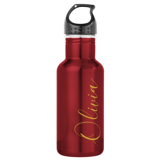 Metallisch rote Olivia Script Name Designart Edelstahlflasche (Vorderseite)