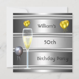 metallisch Silber Schwarzer 50. Geburtstag Männer Einladung