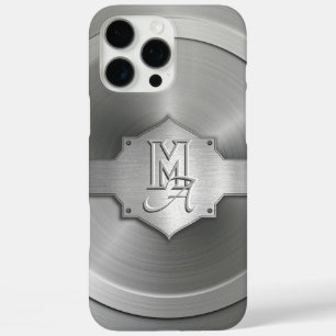Metallisch Stahl Graviert trompe l’œil Monogramm iPhone 16 Pro Max Hülle