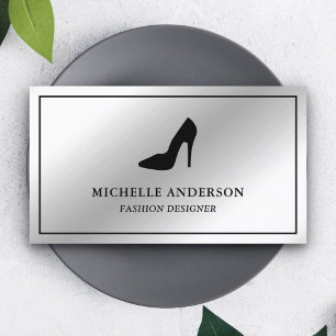 Metallisch Stahl Silber Folie High Heels Stilettos Visitenkarte