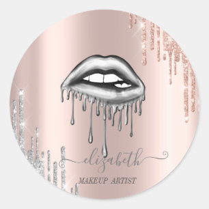 Metallisch tropfende Lippen, Rose Gold Silber Trop Runder Aufkleber