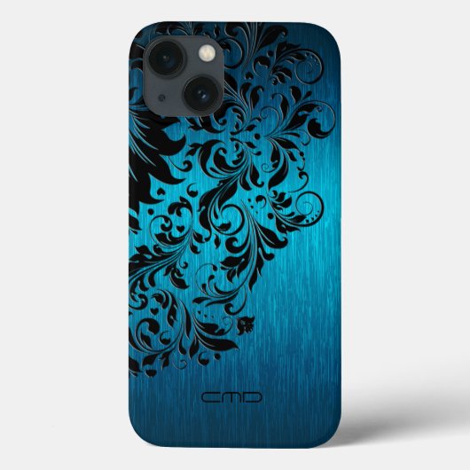 Metallisch Türkis gebürstetes Aluminium, schwarze Case-Mate iPhone Hülle (Rückseite)