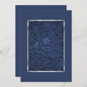 Metallisch verkleidet aussehen Damaske in Navy Blu Einladung (Vorne/Hinten)
