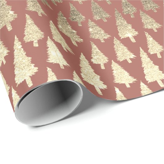 Metallische 14k Gold Glitzer Weihnachtsbaumen auf  Geschenkpapier (Rolleneckpunkt)