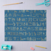 Metallische ägyptische Hieroglyphen auf blau Seidenpapier (Basteln)