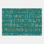Metallische ägyptische Hieroglyphen auf Grün Geschenkpapier Set (Vorderseite 3)
