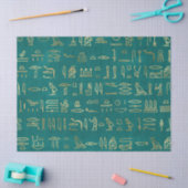 Metallische ägyptische Hieroglyphen auf Grün Seidenpapier (Basteln)