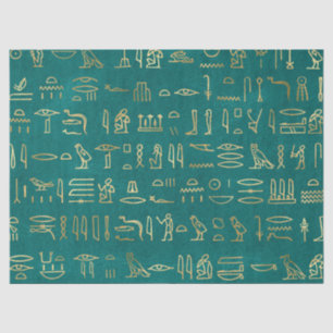 Metallische ägyptische Hieroglyphen auf Grün Seidenpapier