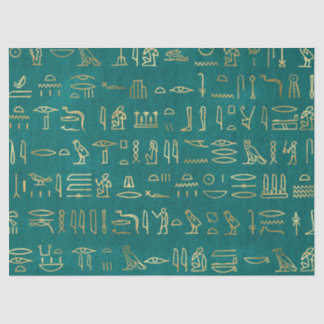 Metallische ägyptische Hieroglyphen auf Grün Seidenpapier