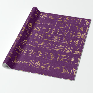 Metallische ägyptische Hieroglyphen auf Lila Geschenkpapier