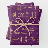 Metallische ägyptische Hieroglyphen auf Lila Geschenkpapier Set (Beispiel)