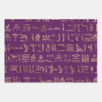 Metallische ägyptische Hieroglyphen auf Lila