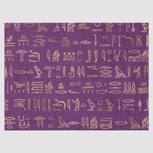 Metallische ägyptische Hieroglyphen auf Lila Seidenpapier