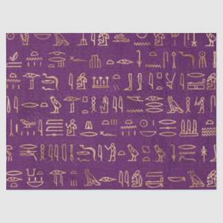 Metallische ägyptische Hieroglyphen auf Lila Seidenpapier