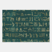 Metallische ägyptische Hieroglyphen auf Waldgrün Geschenkpapier Set (Vorderseite 3)