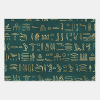 Metallische ägyptische Hieroglyphen auf Waldgrün