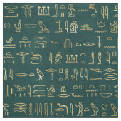 Metallische ägyptische Hieroglyphen auf Waldgrün Stoff (Muster)
