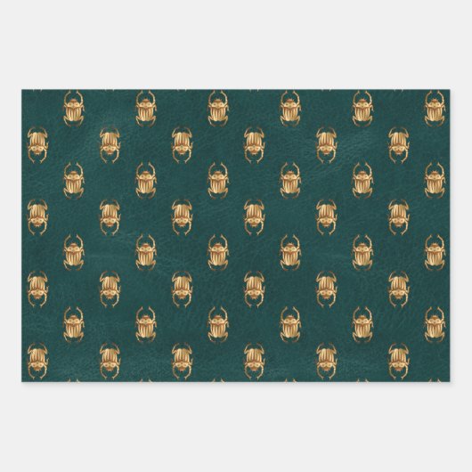 Metallische ägyptische Scarab-Käfer auf Grün Geschenkpapier Set (Vorderseite 2)