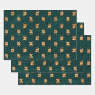 Metallische ägyptische Scarab-Käfer auf Grün Geschenkpapier Set